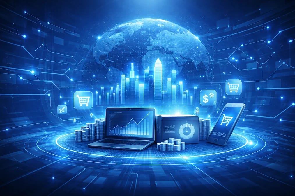 Economía digital futurista iluminada
