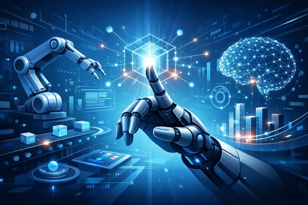 Mano robótica interactuando con hologramas