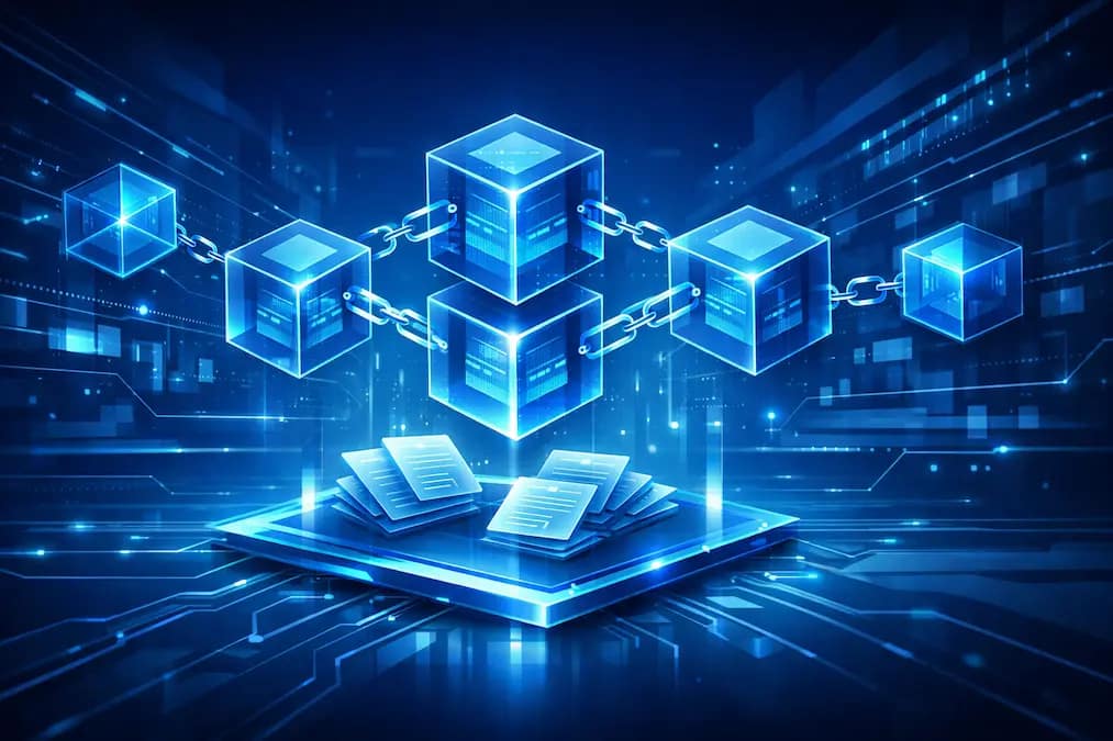 Tecnología blockchain iluminada en el futuro