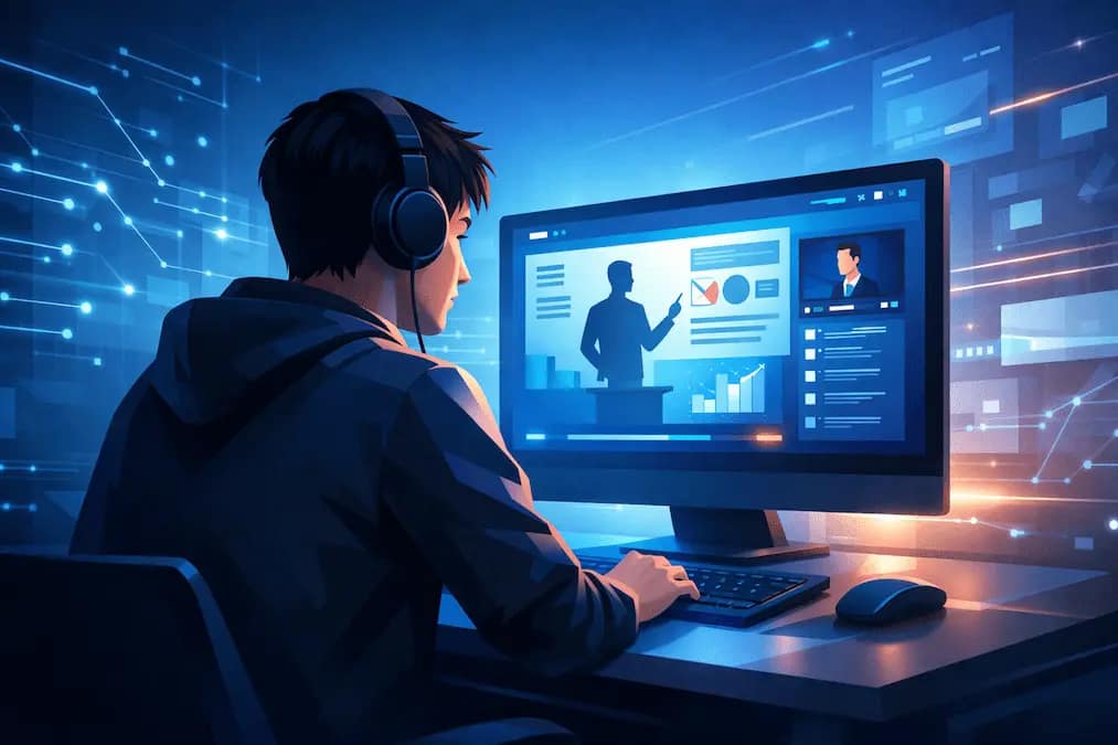 Estudiante atento en una clase virtual